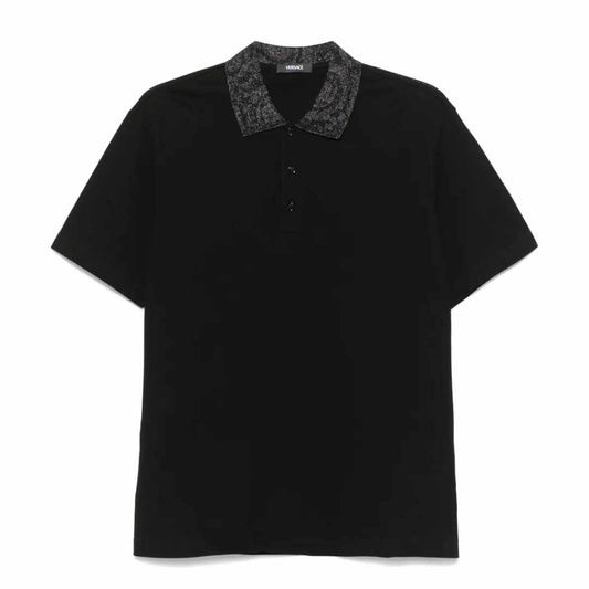 Glittered Collar Black Polo-Shirt
