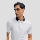 Colour Blocked Collar White Polo-Shirt