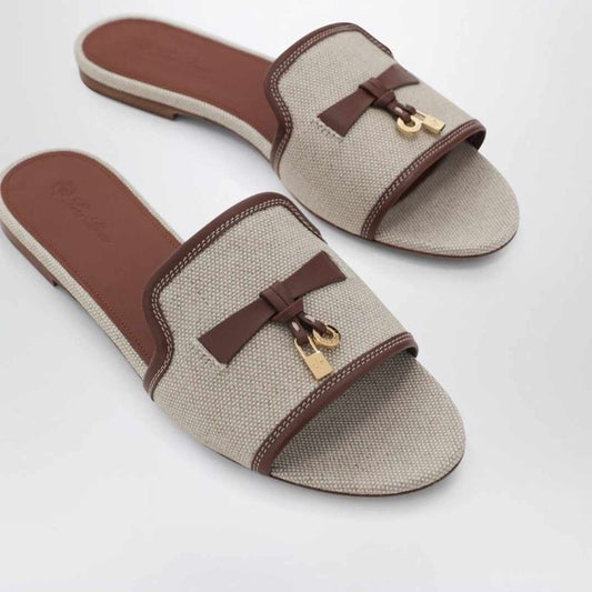 Summer Charm Linen Natural Slides