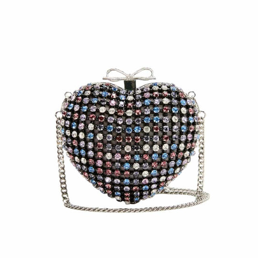Crystal Heart Multi-Coloured Clutch Bag