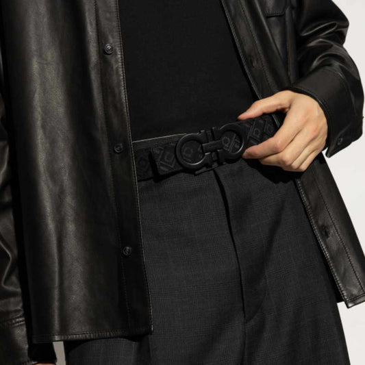 Fixed Gancini Embossed Black Belt