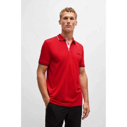 White Striped Collar Red Polo-Shirt