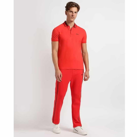 Constrasting Collar Red Polo-Shirt
