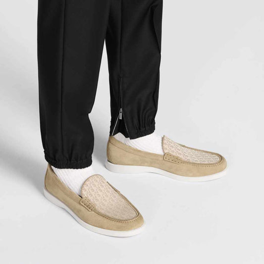 Oblique Suede and Jacquard Beige Loafers