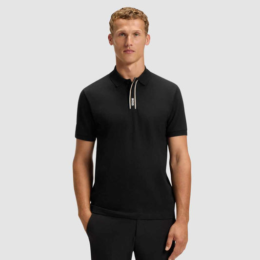 Striped Placket Black Polo-Shirt