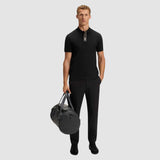 Striped Placket Black Polo-Shirt