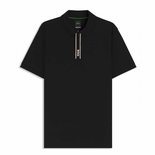 Striped Placket Black Polo-Shirt