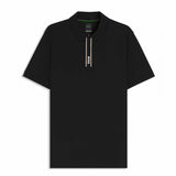 Striped Placket Black Polo-Shirt