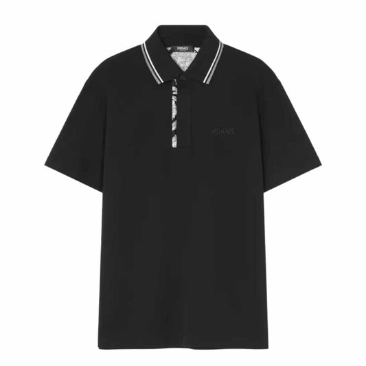 Barocco Print Black Polo-Shirt