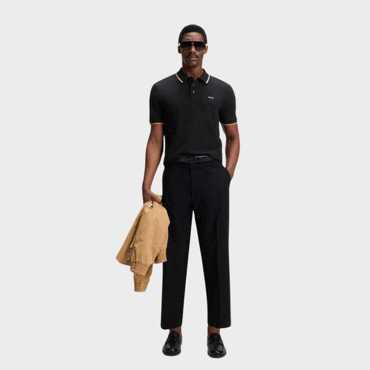 Collar Gold Striped Piquet Black Polo-Shirt
