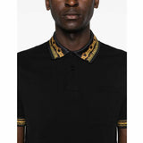 FW24 Baroque Collar Print Black Polo-Shirt