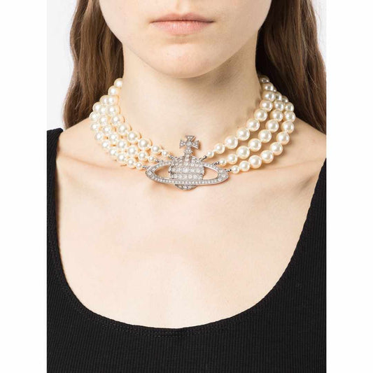 Three Row Pearl Bas Relief Choker