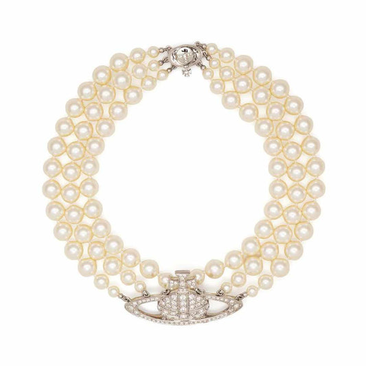 Three Row Pearl Bas Relief Choker