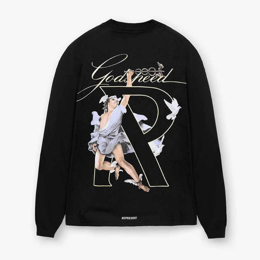Hermes Logo Print Black Long-Sleeve T-Shirt