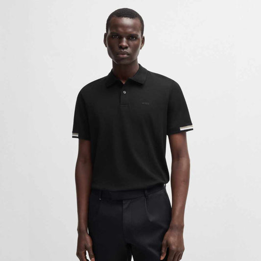 Signature Stripes Sleeve Black Polo-Shirt
