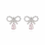 Micro Bow Pink Crystalised Earrings