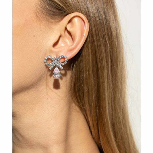 Micro Bow Pink Crystalised Earrings