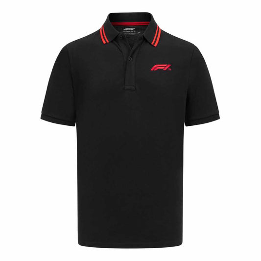 F1 Logo Print Black Polo-Shirt