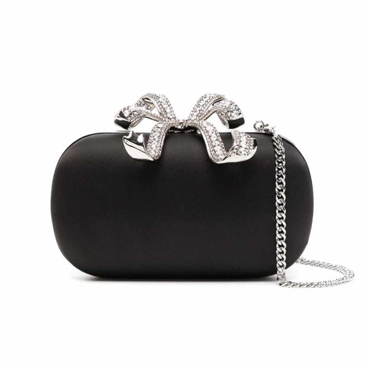 Satin Bow Black Clutch Bag