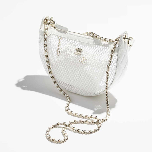 Fishnet Half-Moon White Bag