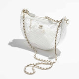 Fishnet Half-Moon White Bag