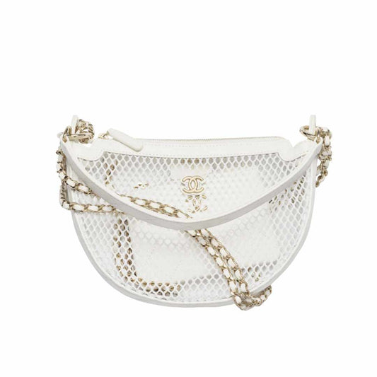 Fishnet Half-Moon White Bag