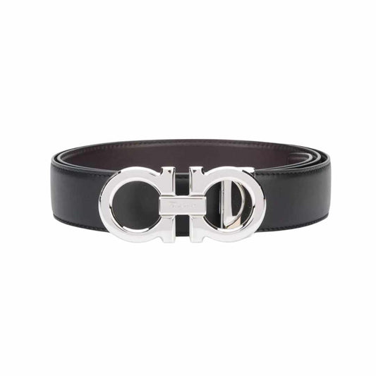 Polished Gancini Black Reversible Belt