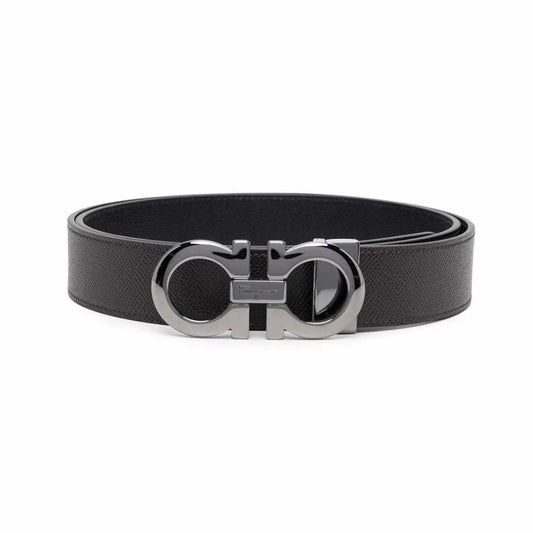 Hammered Gancini Black Reversible Belt