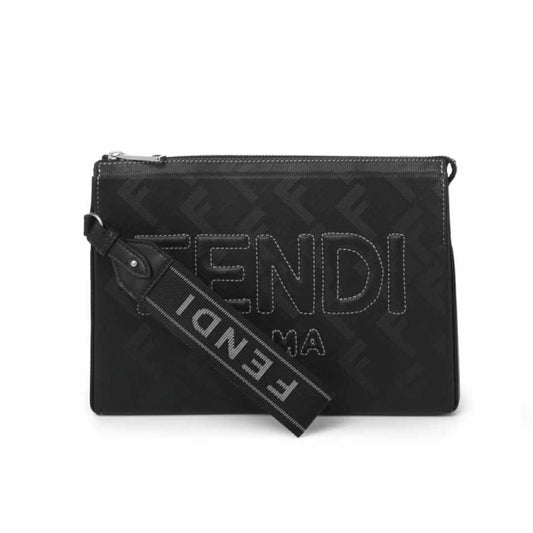 Stitched Logo Black Clutch Bag