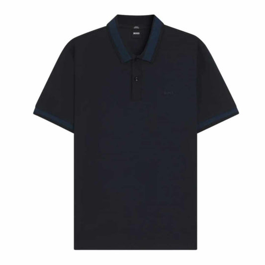 H Philippson Striped Collar Blue Polo-Shirt