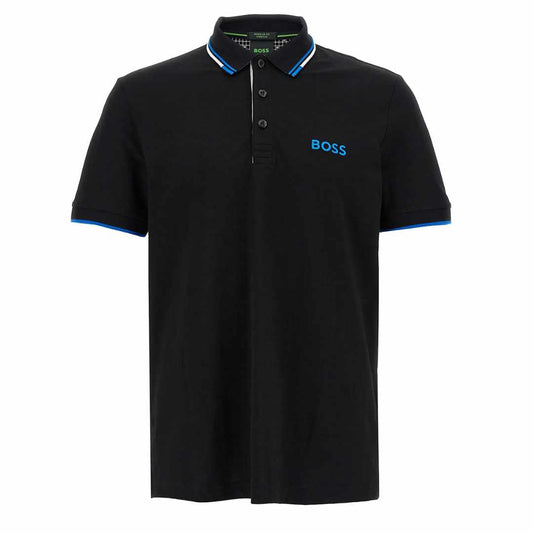 Blue White Striped Collar Black Polo-Shirt