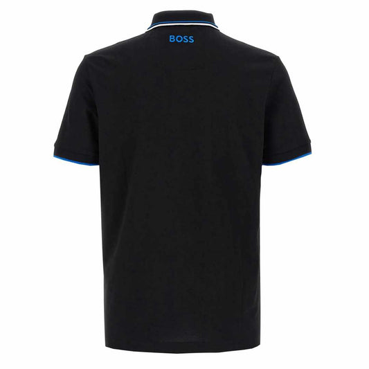 Blue White Striped Collar Black Polo-Shirt