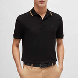 Collar Gold Striped Piquet Black Polo-Shirt