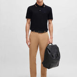 Collar Gold Striped Piquet Black Polo-Shirt