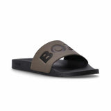 Black Logo Embossed Khaki Slides