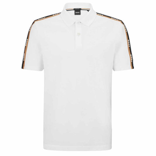 Shoulder Stripped Logo White Polo-Shirt