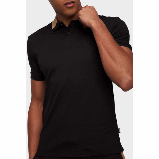 Colour Blocked Collar Black Polo-Shirt