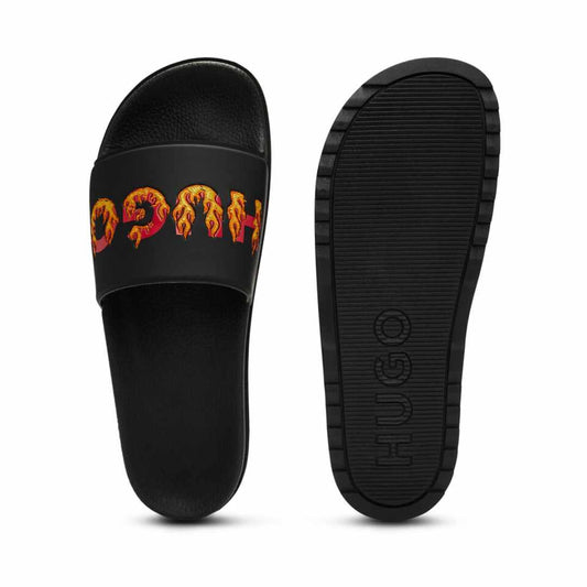 Flamed Logo Print Black Slides