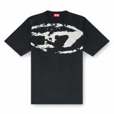 Distress Flocked Logo Print Black T-Shirt