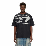 Distress Flocked Logo Print Black T-Shirt