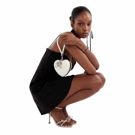 Satin Heart-Shape White Clutch Bag