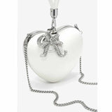 Satin Heart-Shape White Clutch Bag