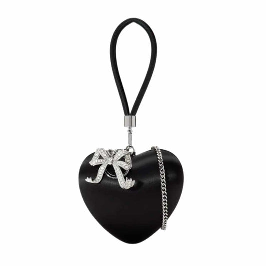 Satin Heart-Shape Black Clutch Bag