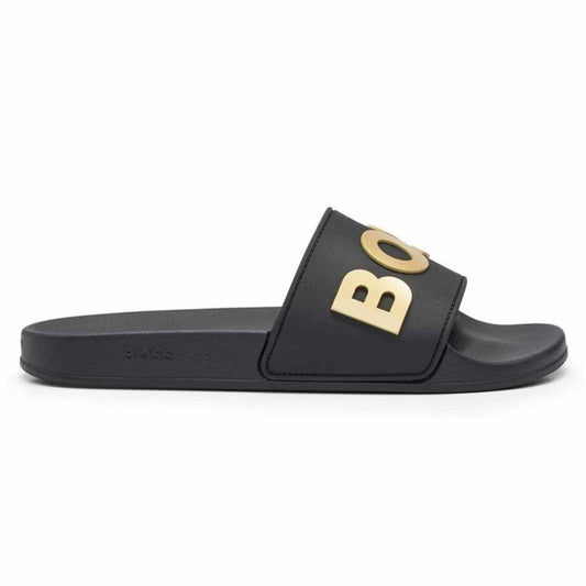 Gold Logo Embossed Black Slides