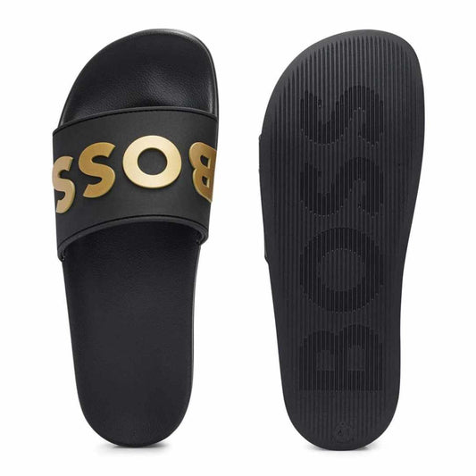 Gold Logo Embossed Black Slides