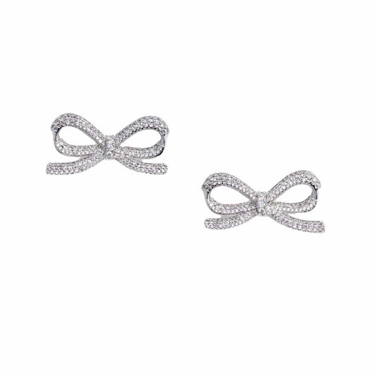 Crystal Bow Silver Earrings