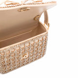 Micro Crystal-Embellished Top Gold Handle Bag