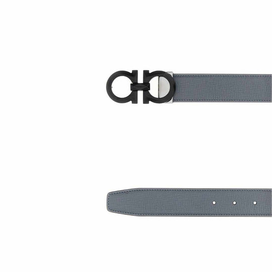Black Gancini Dark Grey Leather Reversible Belt