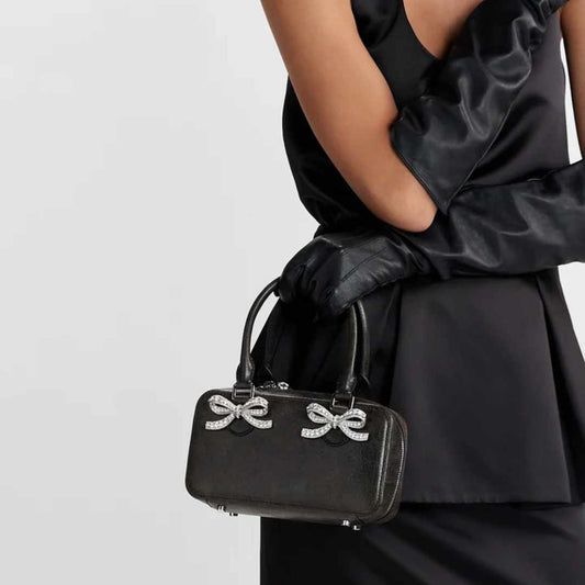 Distress Black Leather Hand Bag