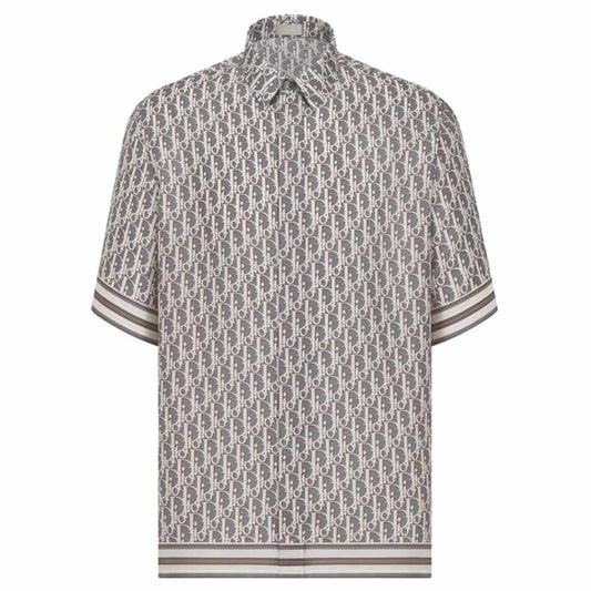 Oblique Short-Sleeved Gray Silk Shirt